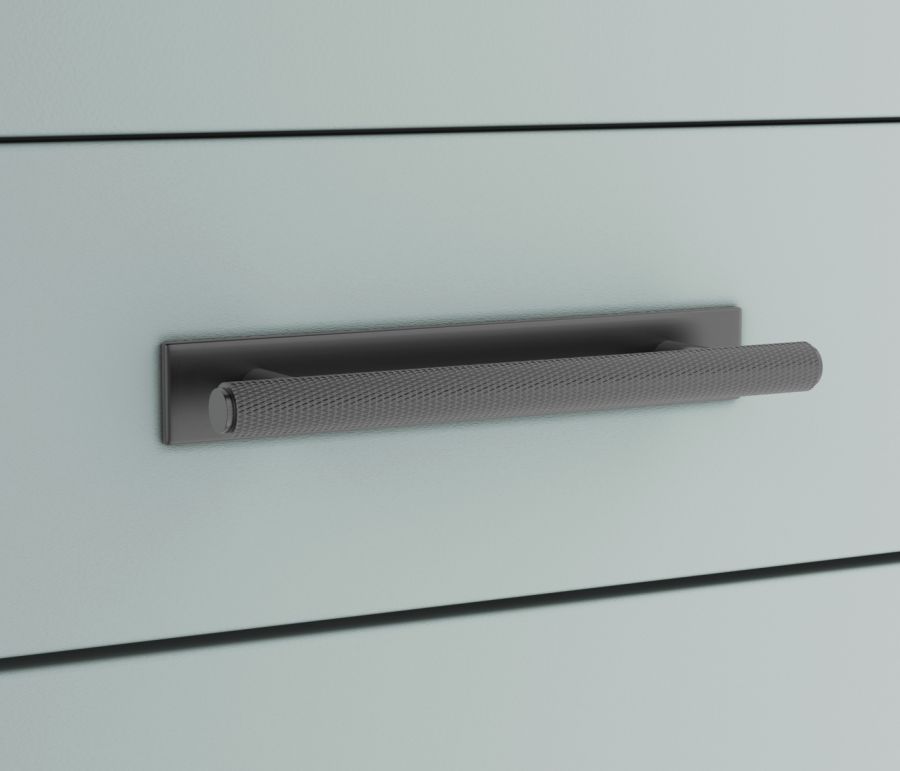 Knurled Matt Black Handle With Back Plate Kitchen Handles